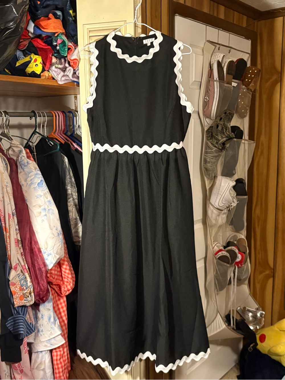 TCEC Black Dress with White Scalloped Trim